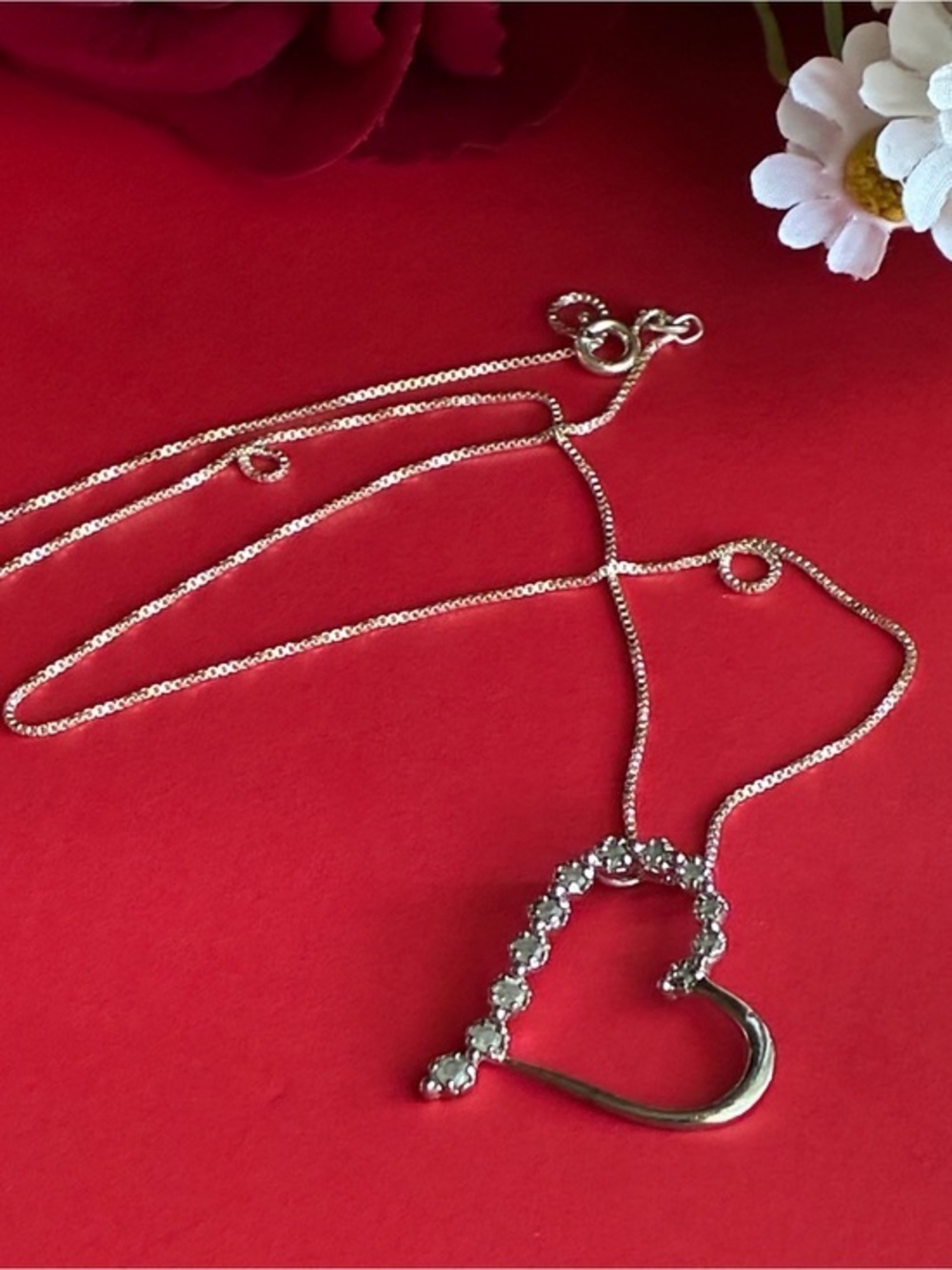 925 Silver Heart Pendant Necklace with Crystal Accents - Women Jewelry 17”